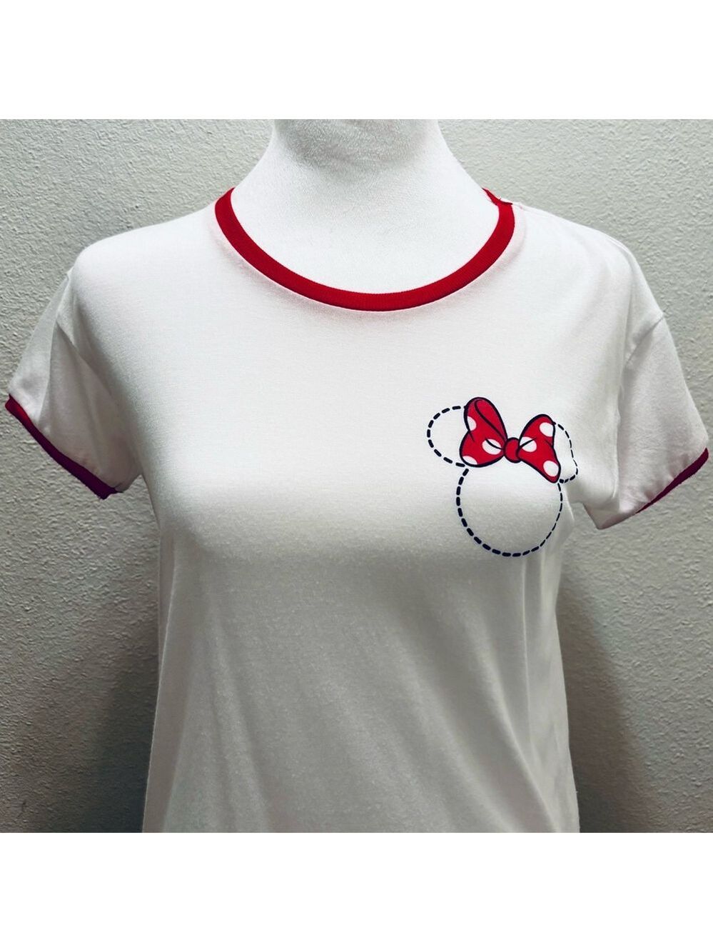 White and Red Minnie Mouse Disney Bow T-Shirt - Picture 2 of 6